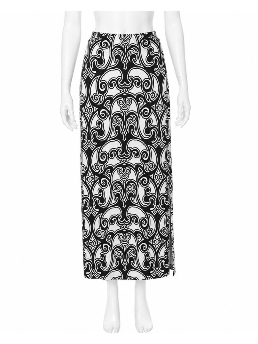 Chico’s Women’s M Maxi Skirt Baroque Scroll Print Stretch Slit Whimsigoth